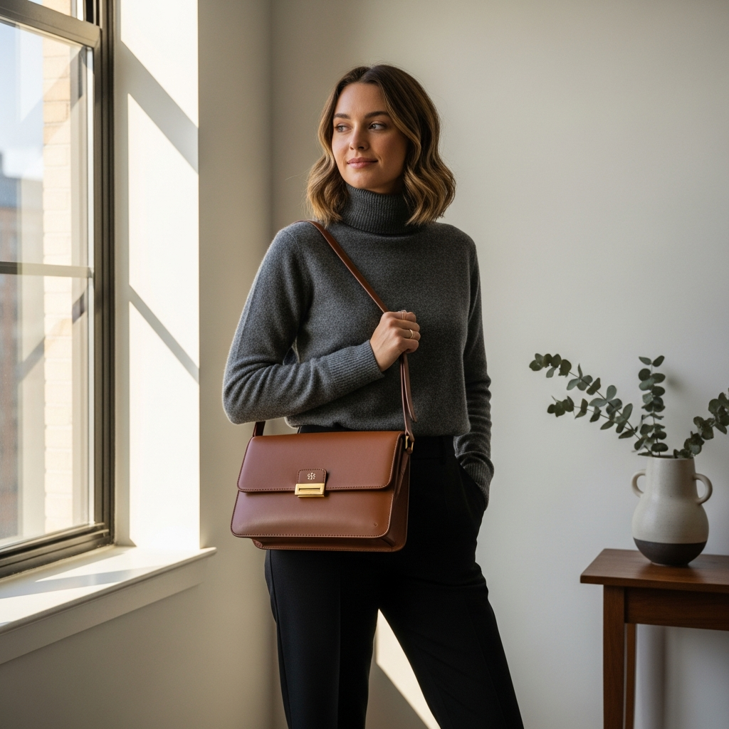 عکس باکیفیت از یک کیف دوشی چرم شیک