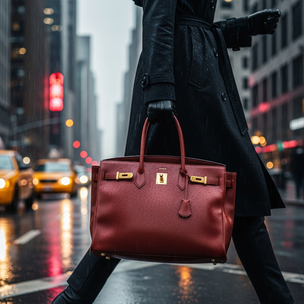 کیف چرم در روز بارانی